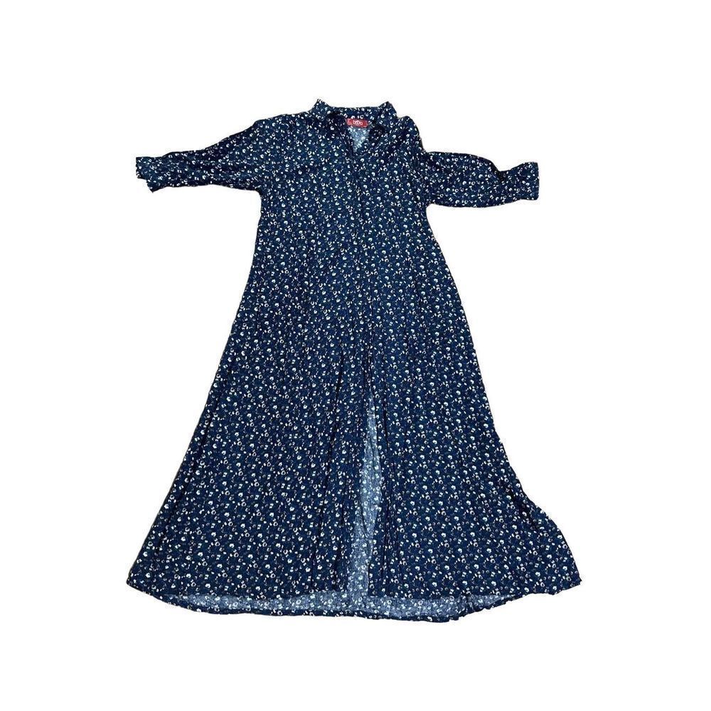 Women’s Baya navy floral midi button down collar dress cottagecore Countrycore‎